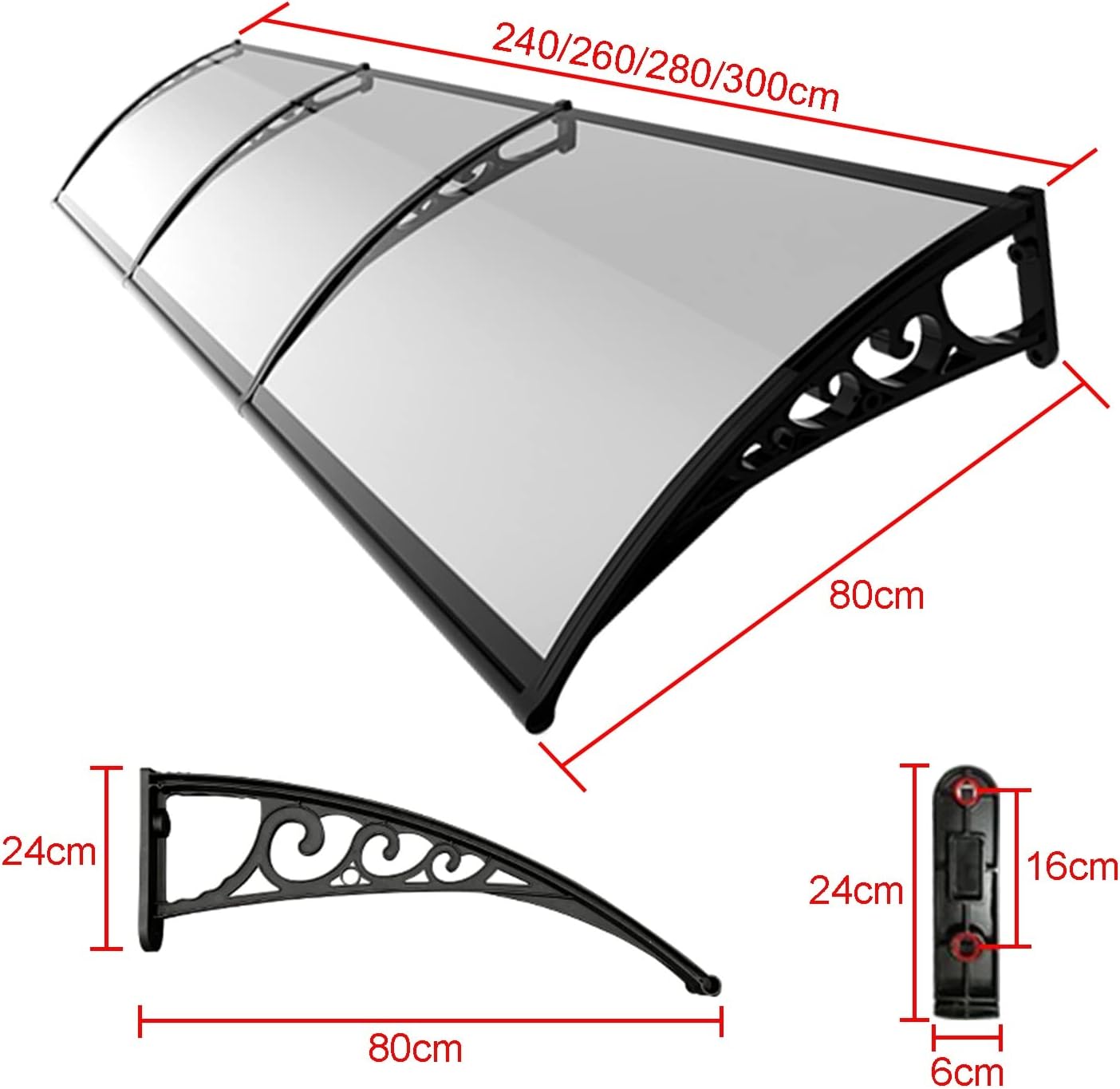 marquise de porte en aluminium 240x60cm