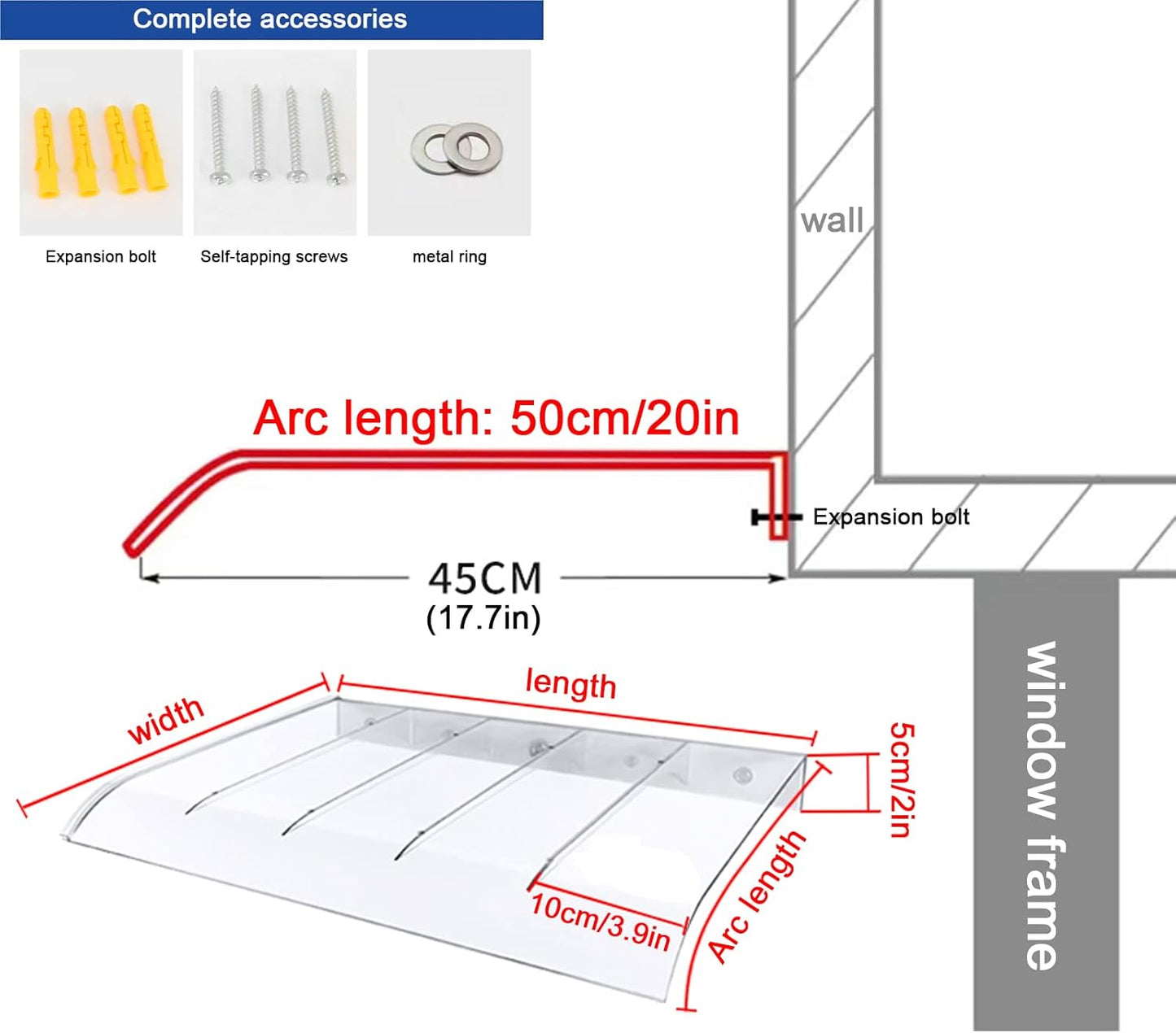 abri de porte marquise 40x40cm
