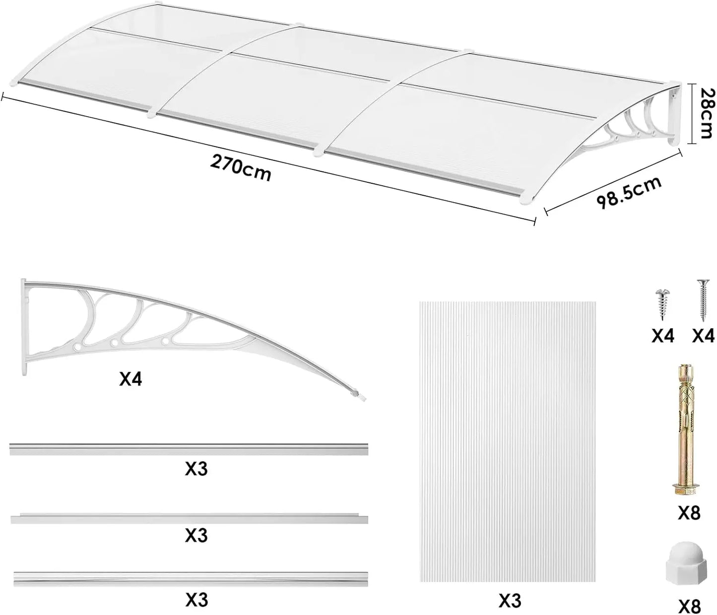 marquise de porte blanche 270x100cm