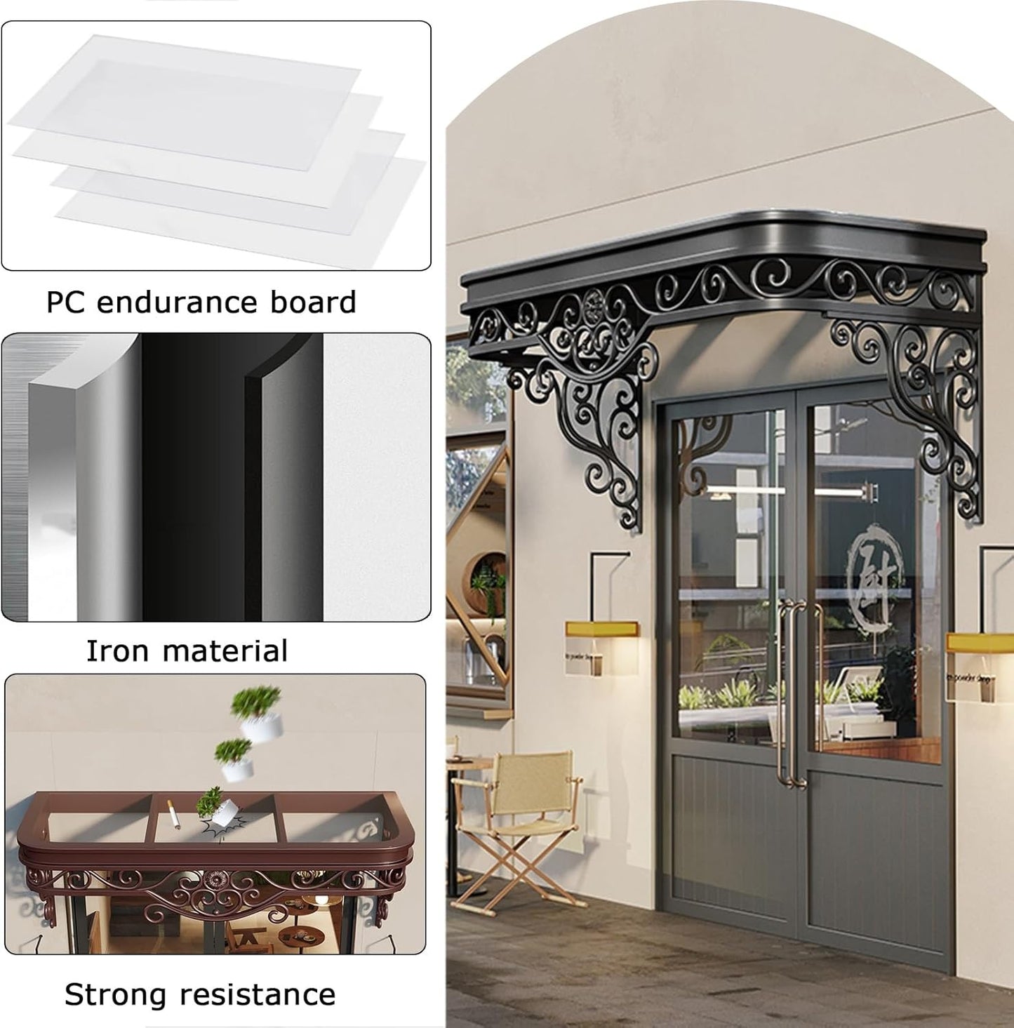 marquise de porte fer forgé 250x100cm